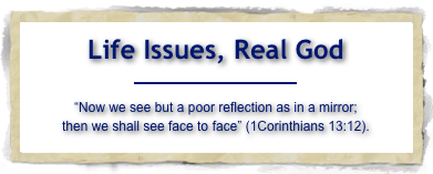 
Life Issues, Real God


￼


“Now we see but a poor reflection as in a mirror; 
then we shall see face to face” (1Corinthians 13:12). 